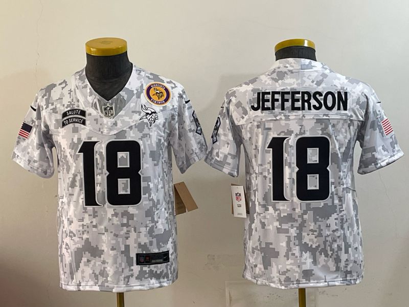 Youth 2025 Minnesota Vikings #18 Jefferson Camo Nike Limited NFL Jersey style 01